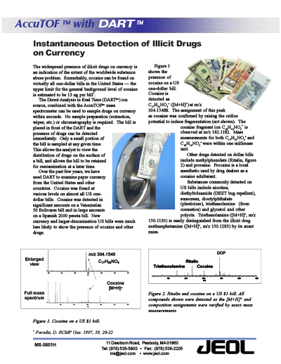 Instantaneous Detection of Illicit Drugs on Currency